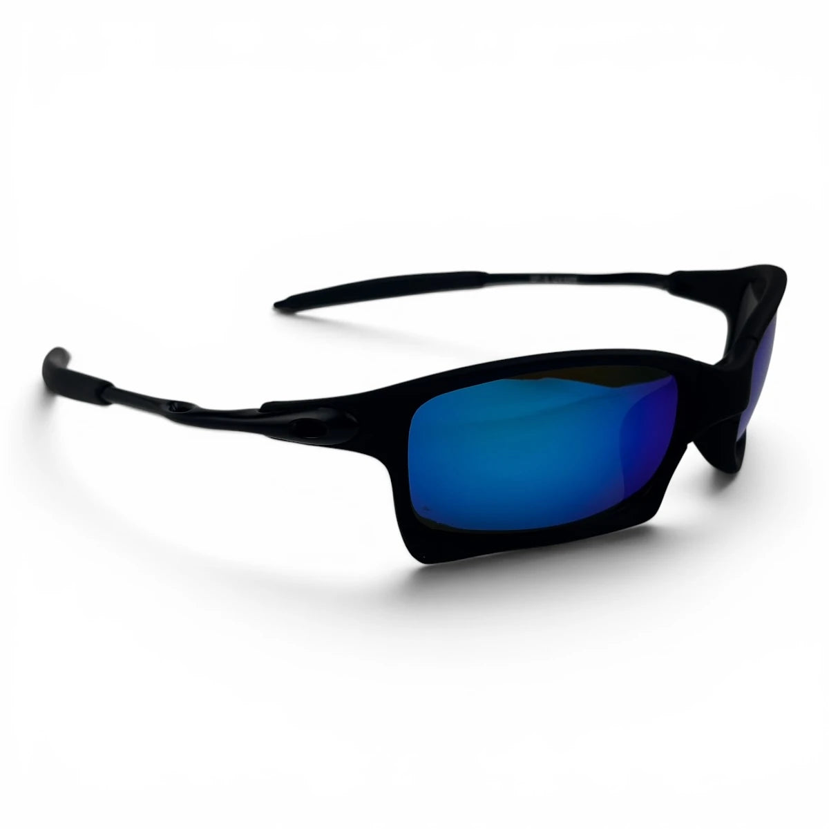 The Pulse Sport Rectangle sunglasses in Black with Blue Mirror lenses, side profile view