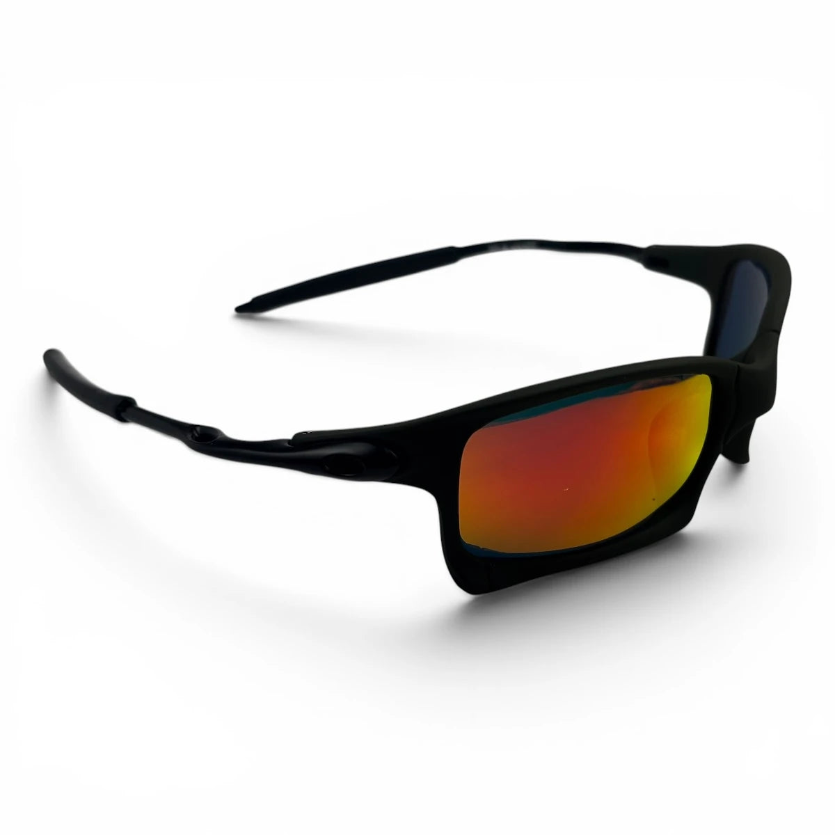 The Pulse Sport Rectangle sunglasses in Black with Red Yellow Mirror lenses, straight front view