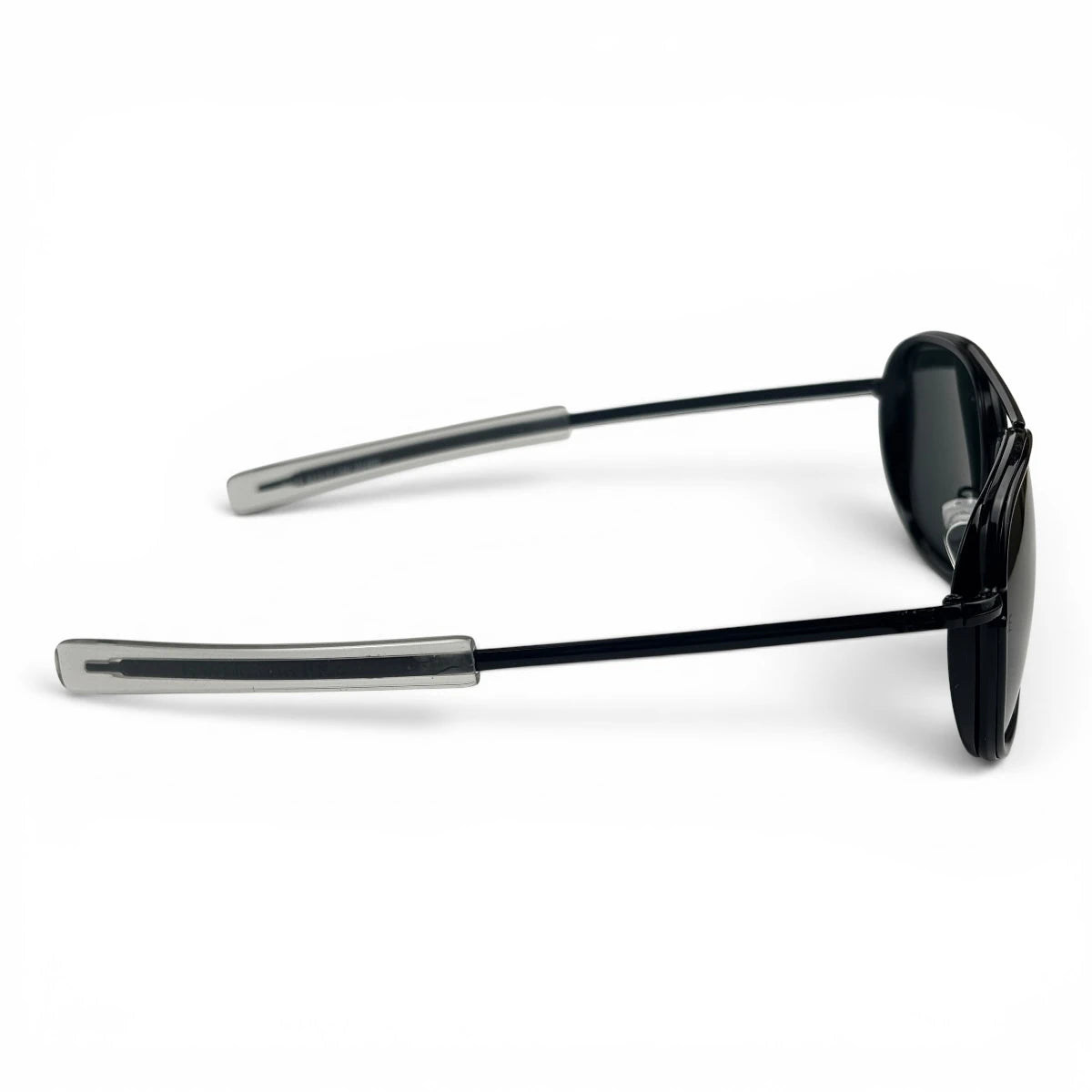 The Rayan Metal Rectangle sunglasses in Black with Blue lenses, angled three-quarter view