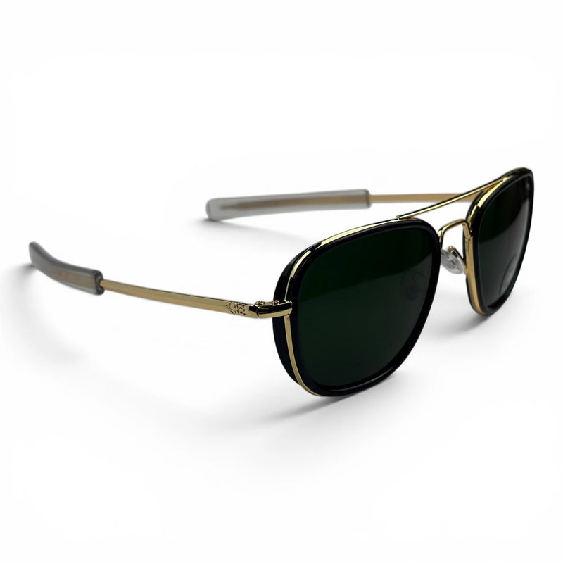 The ‘Rayan’ Metal Rectangle Sunglasses | Gold Green