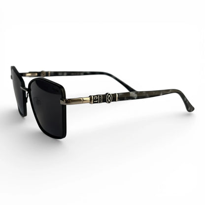 The ‘Regent’ Geometric Sunglasses | Black & Silver / Grey Marble