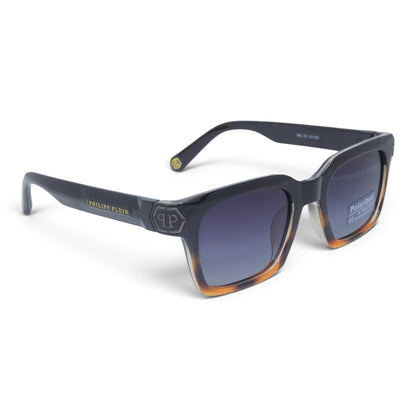 U&EYE The Riven cat-eye rectangle polarized sunglasses in Black-Amber Ombré / Violet-Blue Gradient — angled view