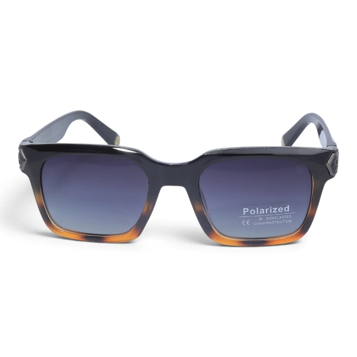 U&EYE The Riven cat-eye rectangle polarized sunglasses in Black-Amber Ombré / Violet-Blue Gradient — front view