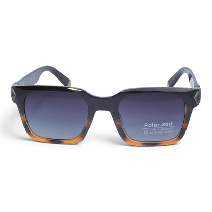 U&EYE The Riven cat-eye rectangle polarized sunglasses in Black-Amber Ombré / Violet-Blue Gradient — front view