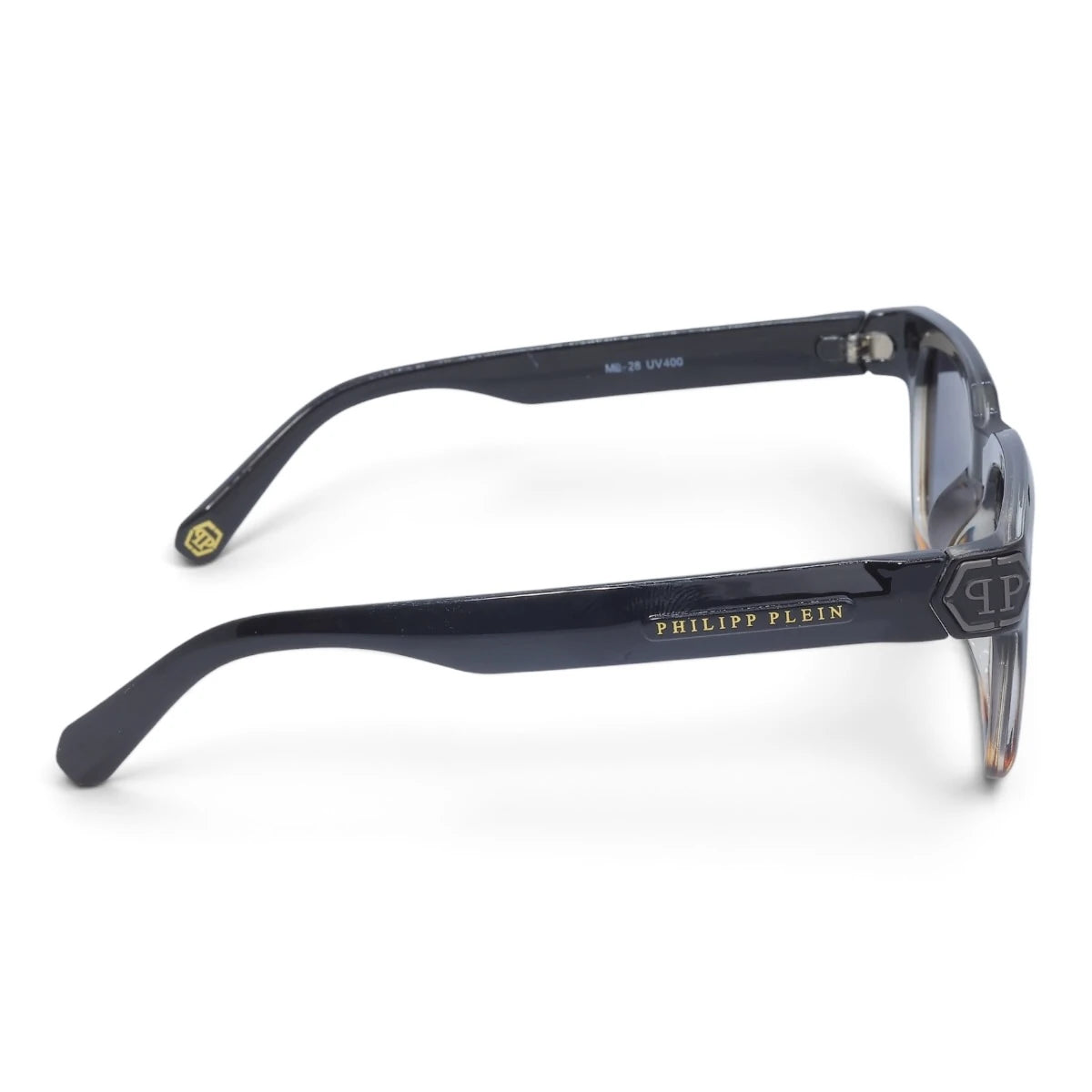 U&EYE The Riven cat-eye rectangle polarized sunglasses in Black-Amber Ombré / Violet-Blue Gradient — side view