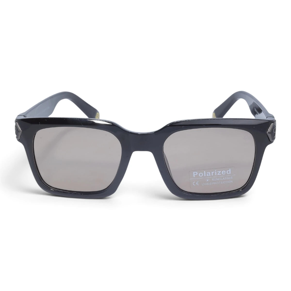 U&EYE The Riven cat-eye rectangle polarized sunglasses in Black / Silver Mirror — front view