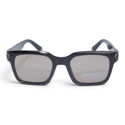 U&EYE The Riven cat-eye rectangle polarized sunglasses in Black / Silver Mirror — front view