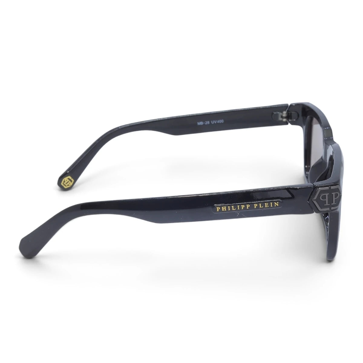 U&EYE The Riven cat-eye rectangle polarized sunglasses in Black / Silver Mirror — side view