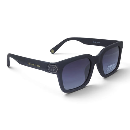 U&EYE The Riven cat-eye rectangle polarized sunglasses in Black / Violet-Blue Gradient — angled view