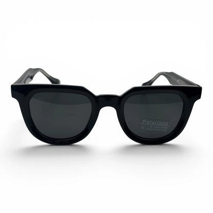 The Roux Chunky Square sunglasses in Black with Smoke Gradient lenses, angled three-quarter view