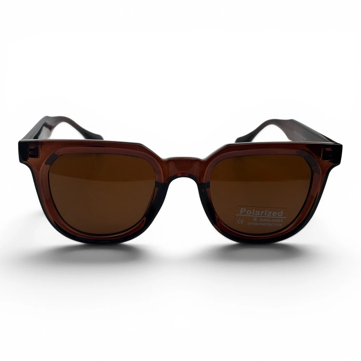 The Roux Chunky Square sunglasses in Brown with Brown lenses, angled three-quarter view