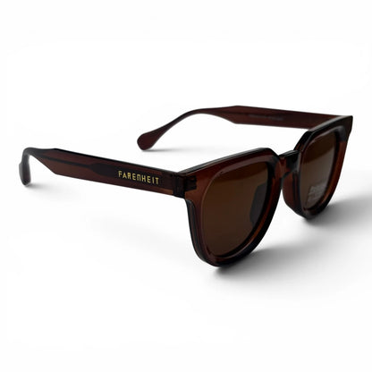 The Roux Chunky Square sunglasses in Brown with Brown lenses, straight front view