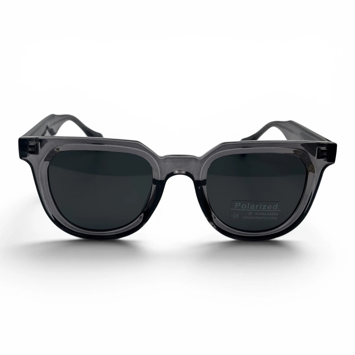 The Roux Chunky Square sunglasses in Gray with Smoke Gradient lenses, angled three-quarter view