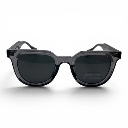 The Roux Chunky Square sunglasses in Gray with Smoke Gradient lenses, angled three-quarter view