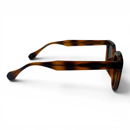 The Roux Chunky Square sunglasses in Tortoise with Green lenses, side profile view