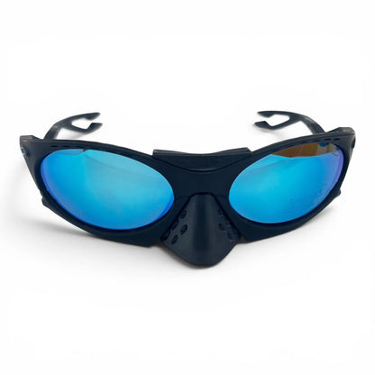 The Rush Sport Wrap sunglasses in Black with Blue Mirror lenses, view 5