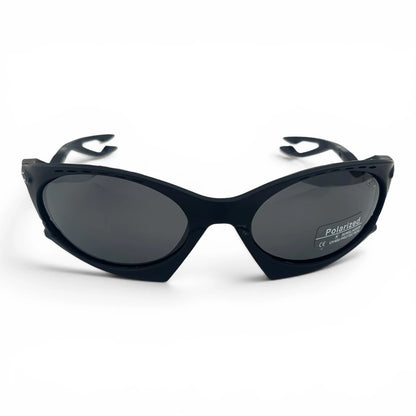 The Rush Sport Wrap sunglasses in Black with Smoke lenses, angled three-quarter view