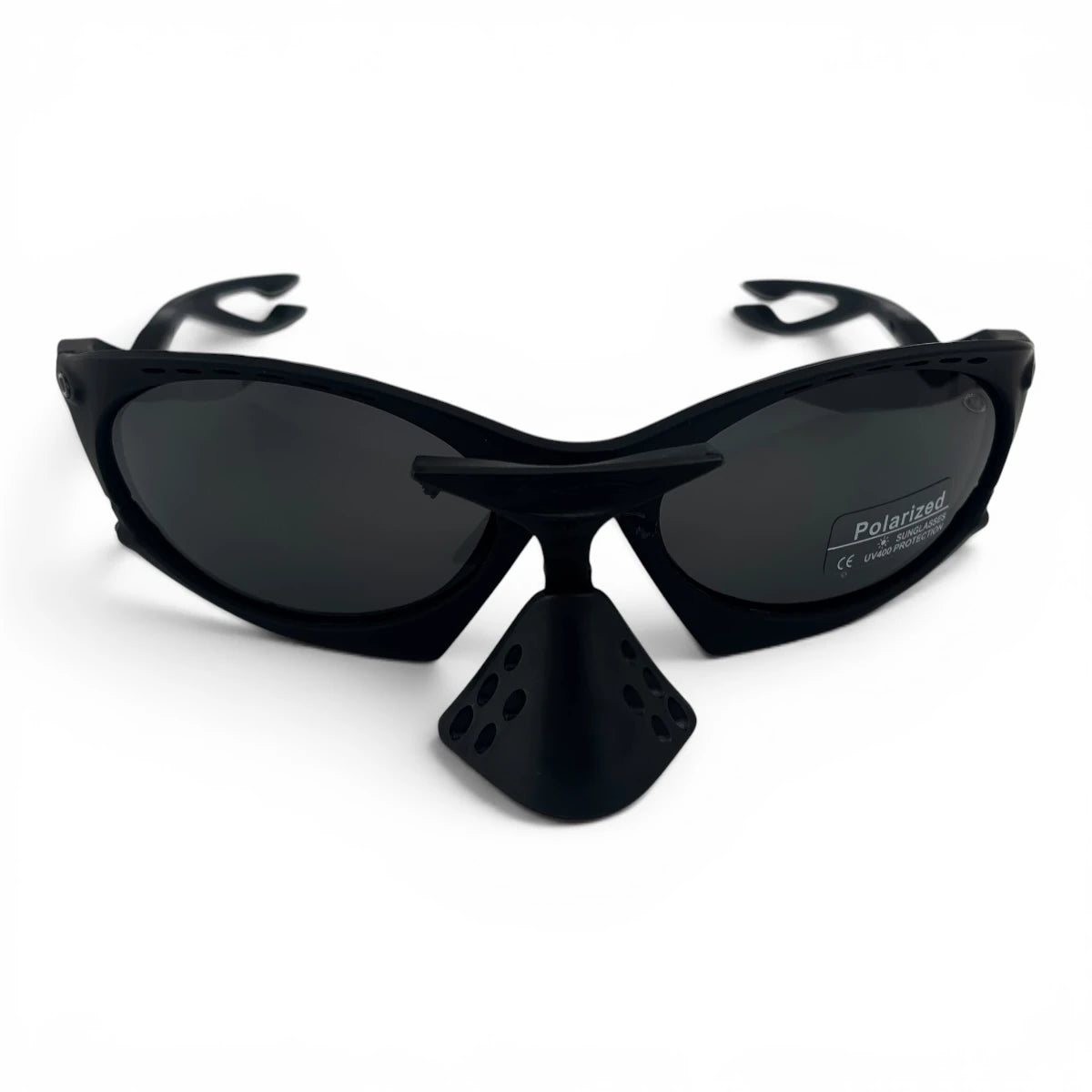 The Rush Sport Wrap sunglasses in Black with Smoke lenses, straight front view