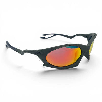 The Rush Sport Wrap sunglasses in Green with Red Yellow Mirror lenses, side profile view