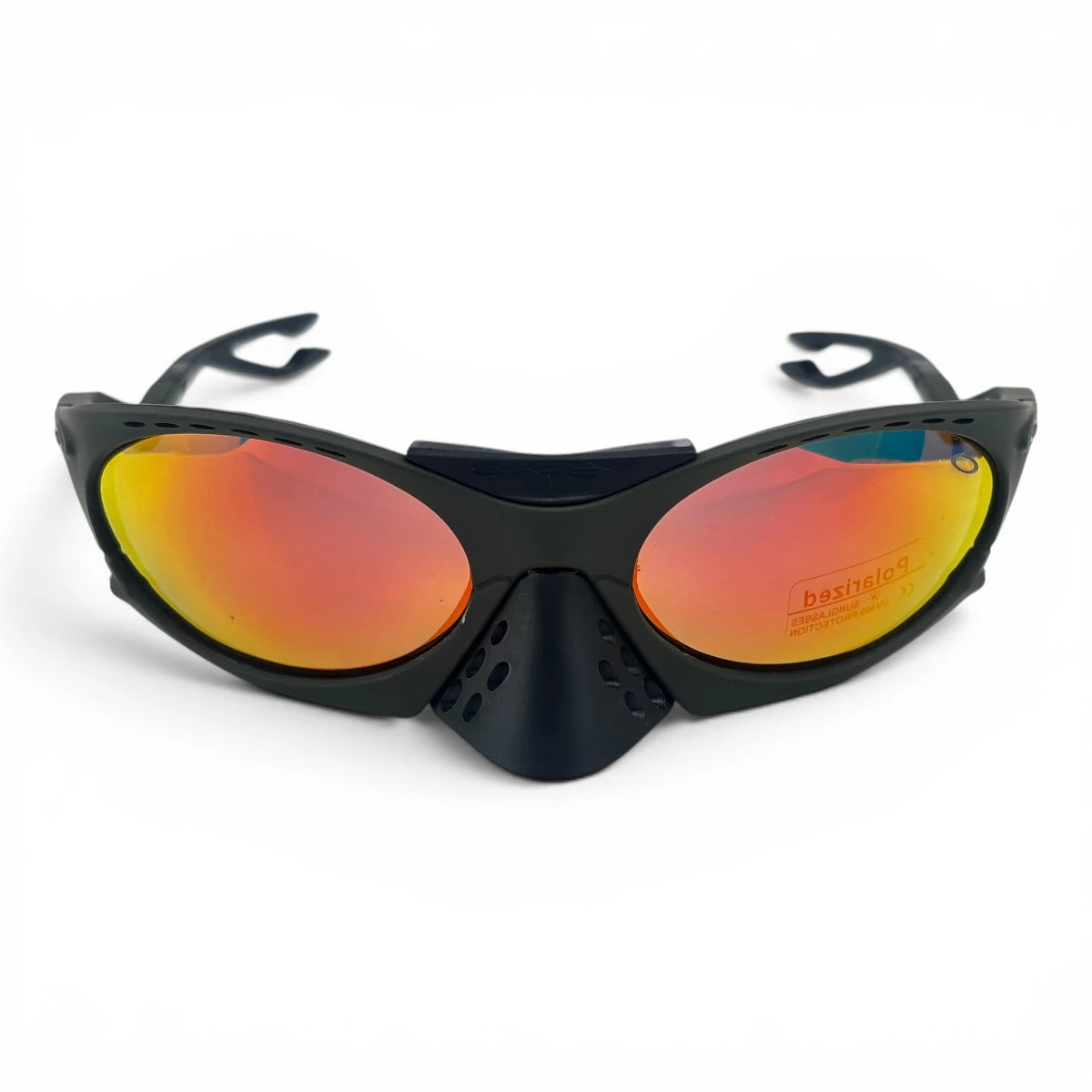 The Rush Sport Wrap sunglasses in Green with Red Yellow Mirror lenses, view 5