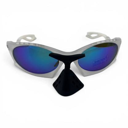 The Rush Sport Wrap sunglasses in Silver with Blue Purple Mirror lenses, straight front view