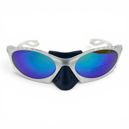The Rush Sport Wrap sunglasses in Silver with Blue Purple Mirror lenses, view 5