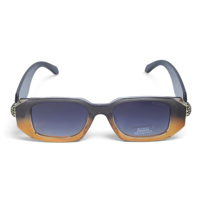 U&EYE The Sabine rectangle polarized sunglasses in Black-Amber Ombré / Violet-Blue Gradient — front view