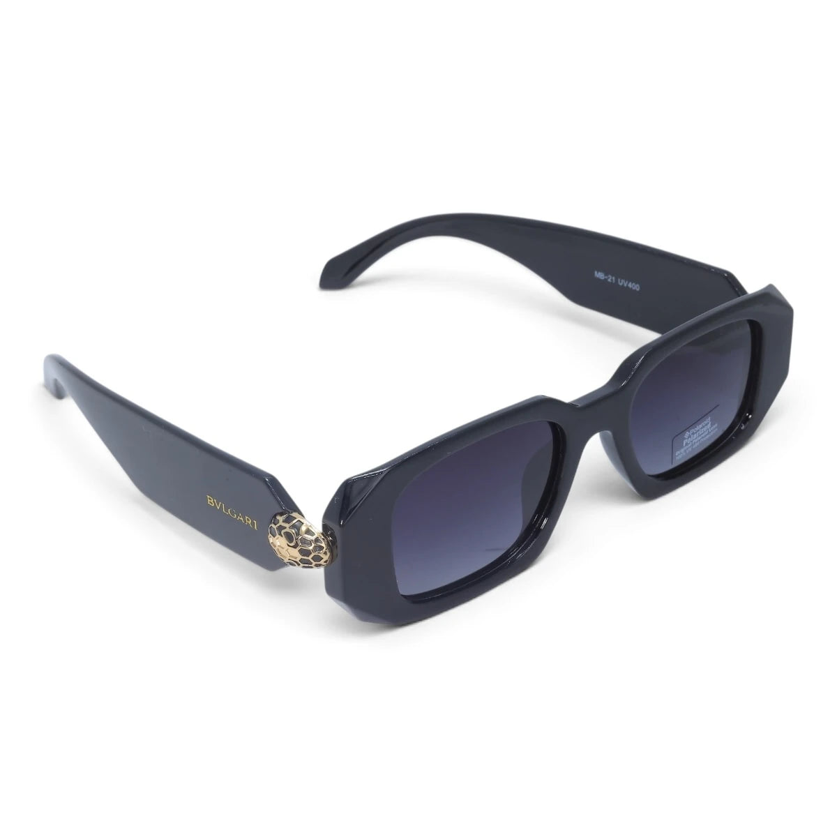 U&EYE The Sabine rectangle polarized sunglasses in Black / Violet-Blue Gradient — angled view