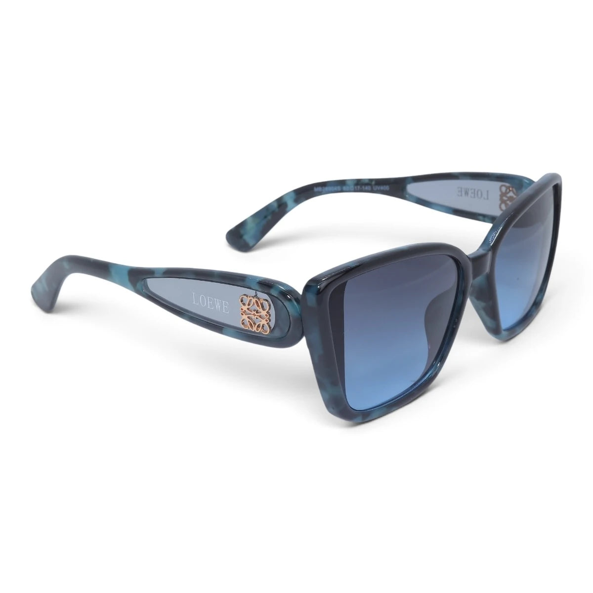 U&EYE The Selene cat-eye square sunglasses in Blue Tortoise / Blue Gradient — angled view