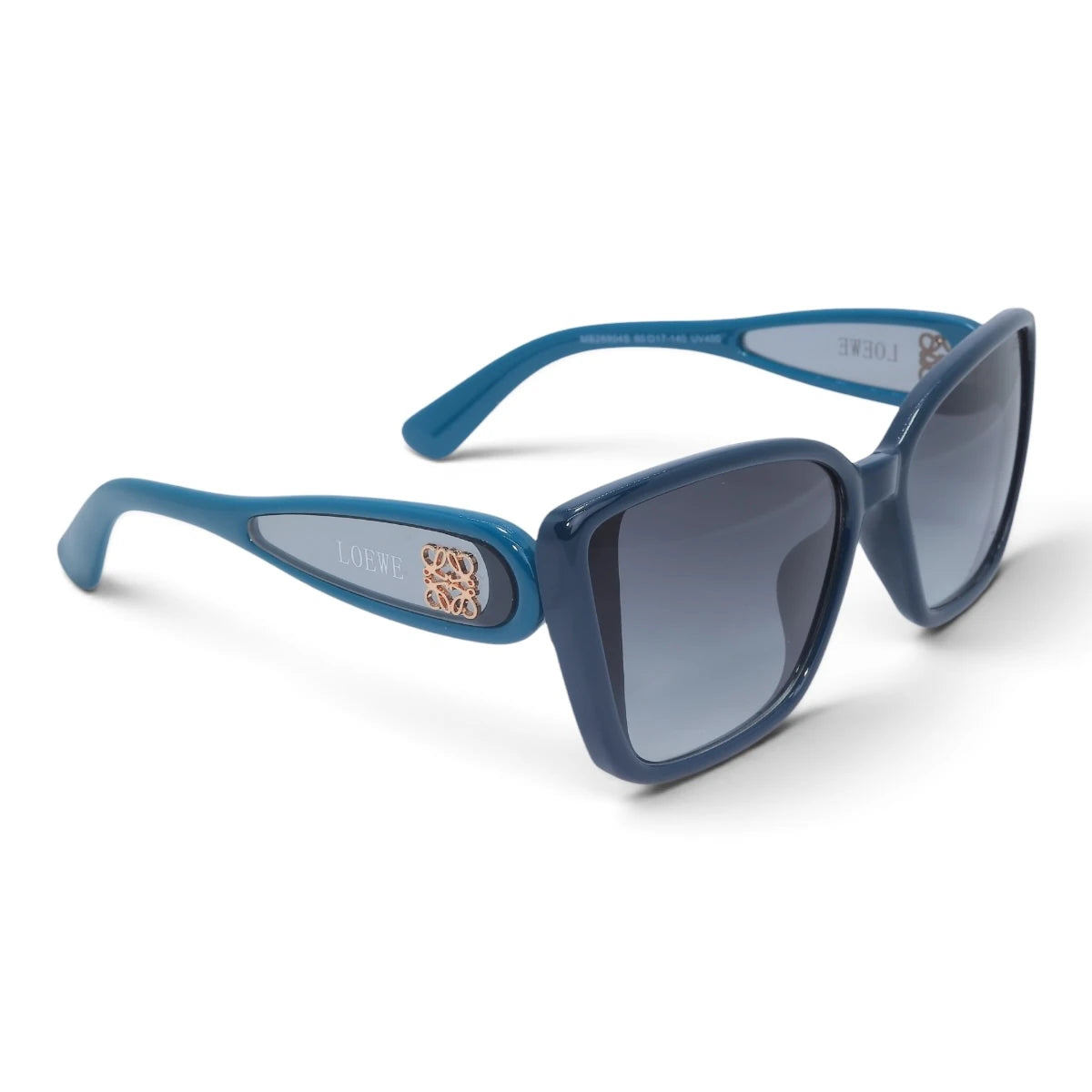 U&EYE The Selene cat-eye square sunglasses in Teal / Gray Gradient — angled view