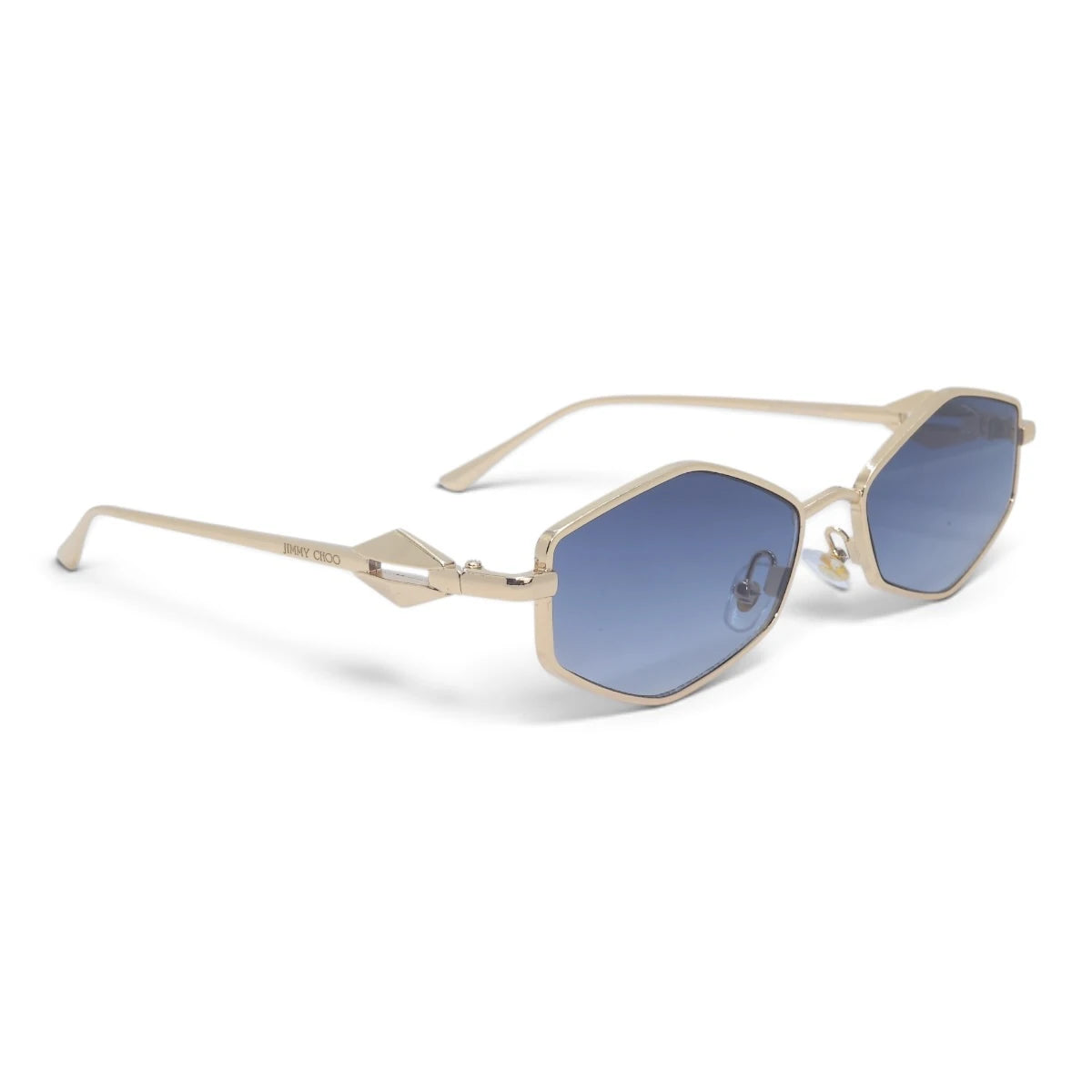 U&EYE The Seraphine small geometric sunglasses in Gold / Blue — angled view