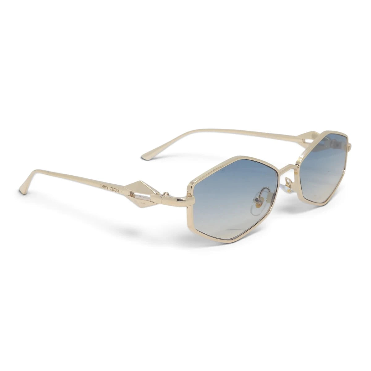 U&EYE The Seraphine small geometric sunglasses in Gold / Light Blue-Gold Gradient — angled view