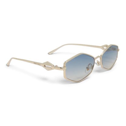 U&EYE The Seraphine small geometric sunglasses in Gold / Light Blue-Gold Gradient — angled view