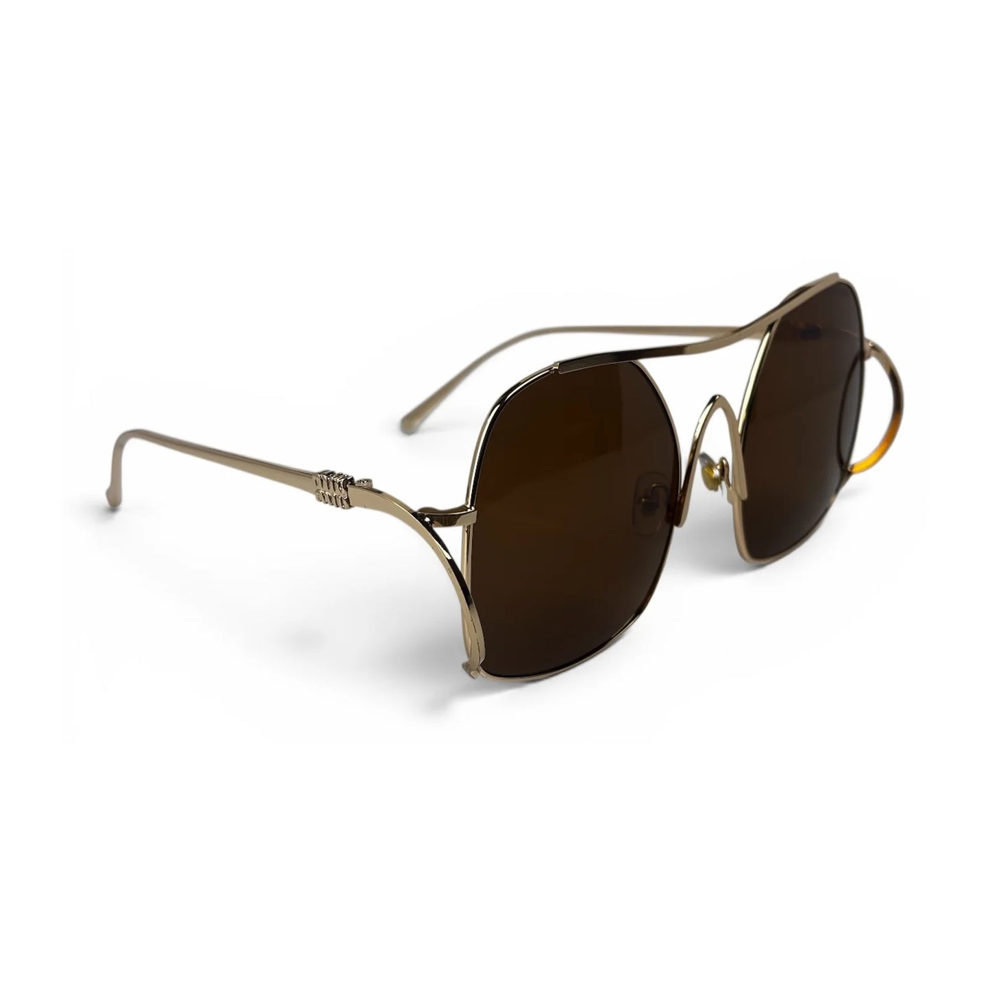 The Solene Oversized Square sunglasses in Gold with Brown lenses, angled three-quarter view