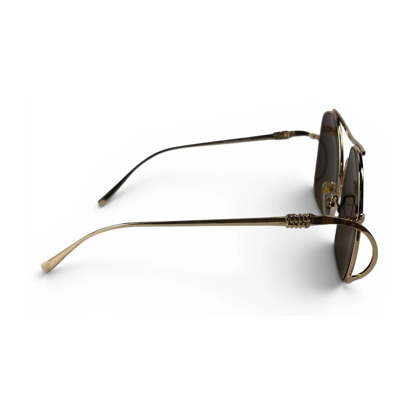 The Solene Oversized Square sunglasses in Gold with Brown lenses, side profile view