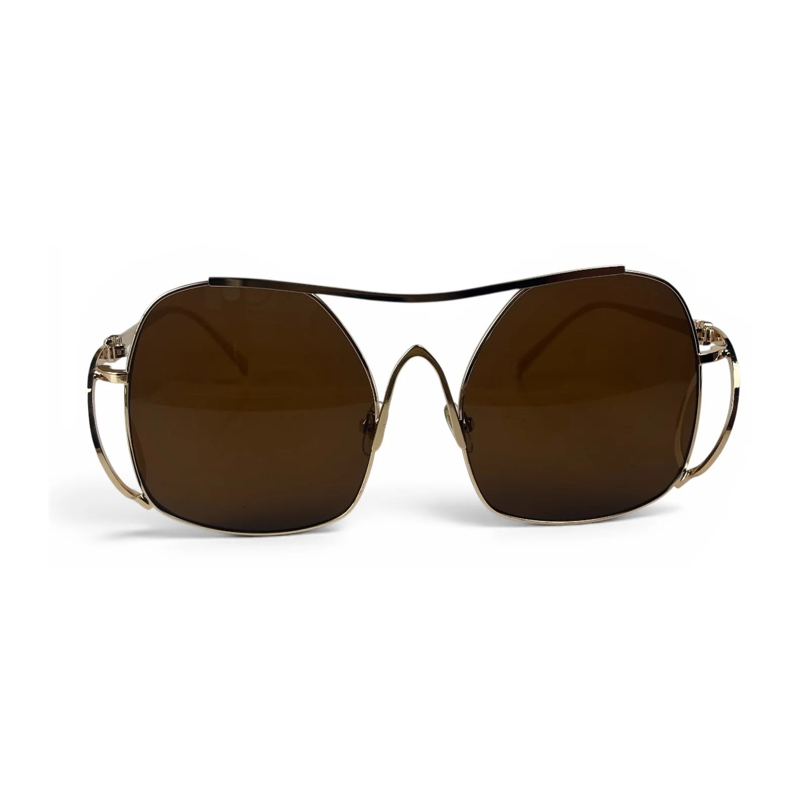 The Solene Oversized Square sunglasses in Gold with Brown lenses, straight front view