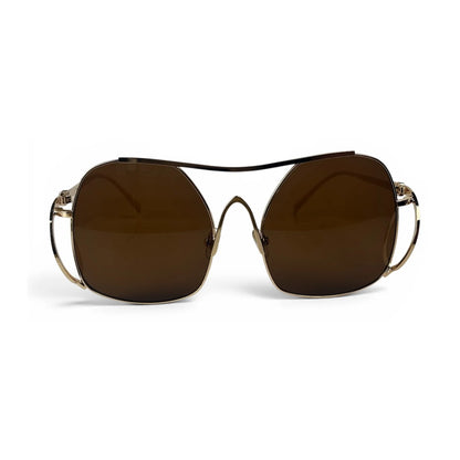 The Solene Oversized Square sunglasses in Gold with Brown lenses, straight front view