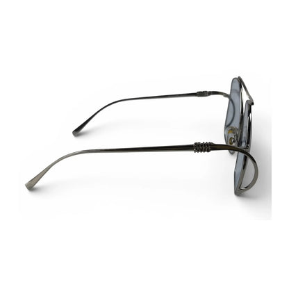 The Solene Oversized Square sunglasses in Silver with Light Blue lenses, side profile view