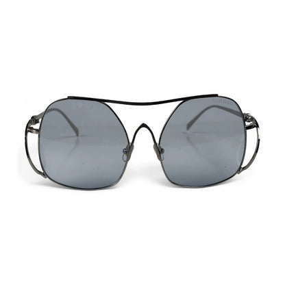 The Solene Oversized Square sunglasses in Silver with Light Blue lenses, straight front view