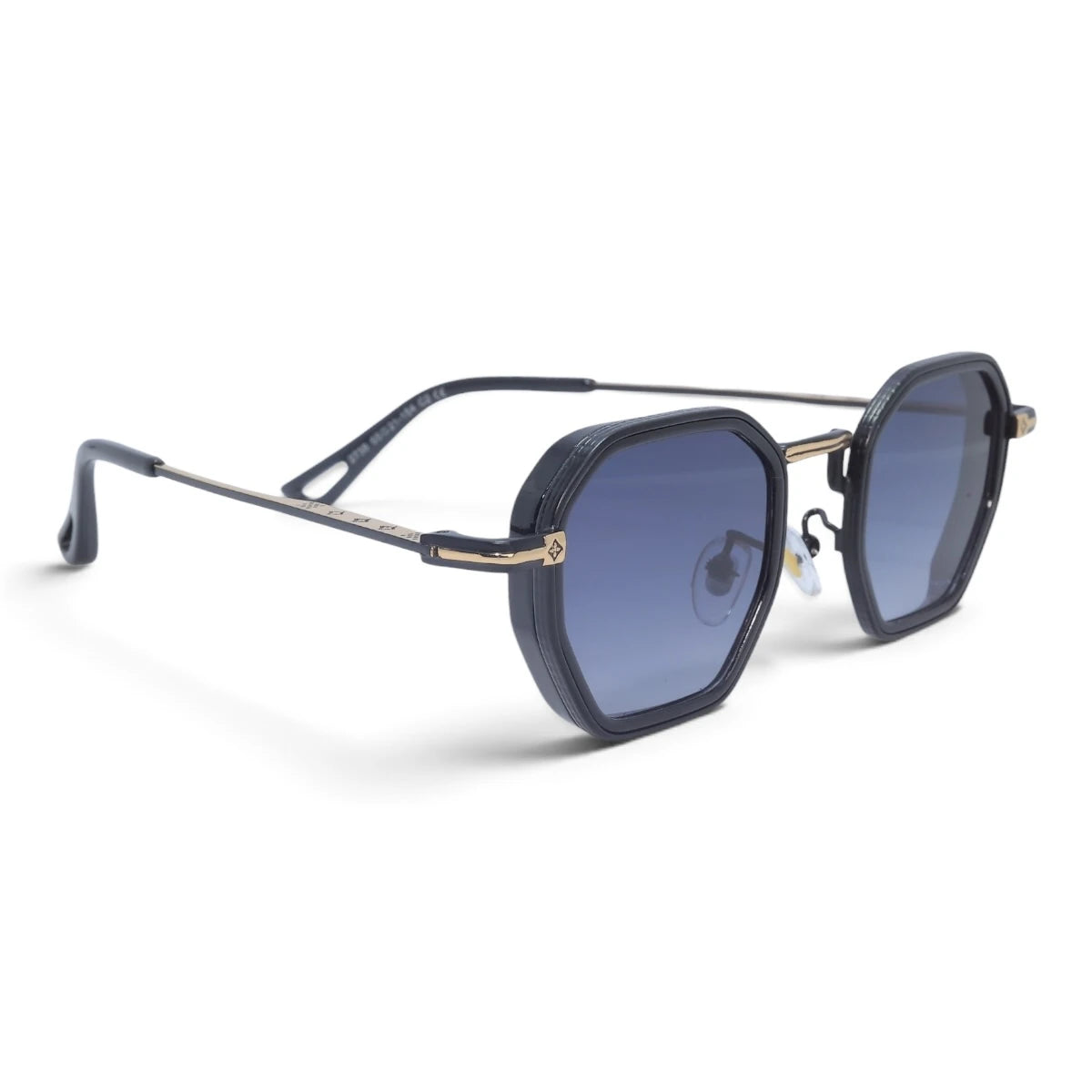 U&EYE The Tavian geometric sunglasses in Gold-Black / Violet-Blue — angled view