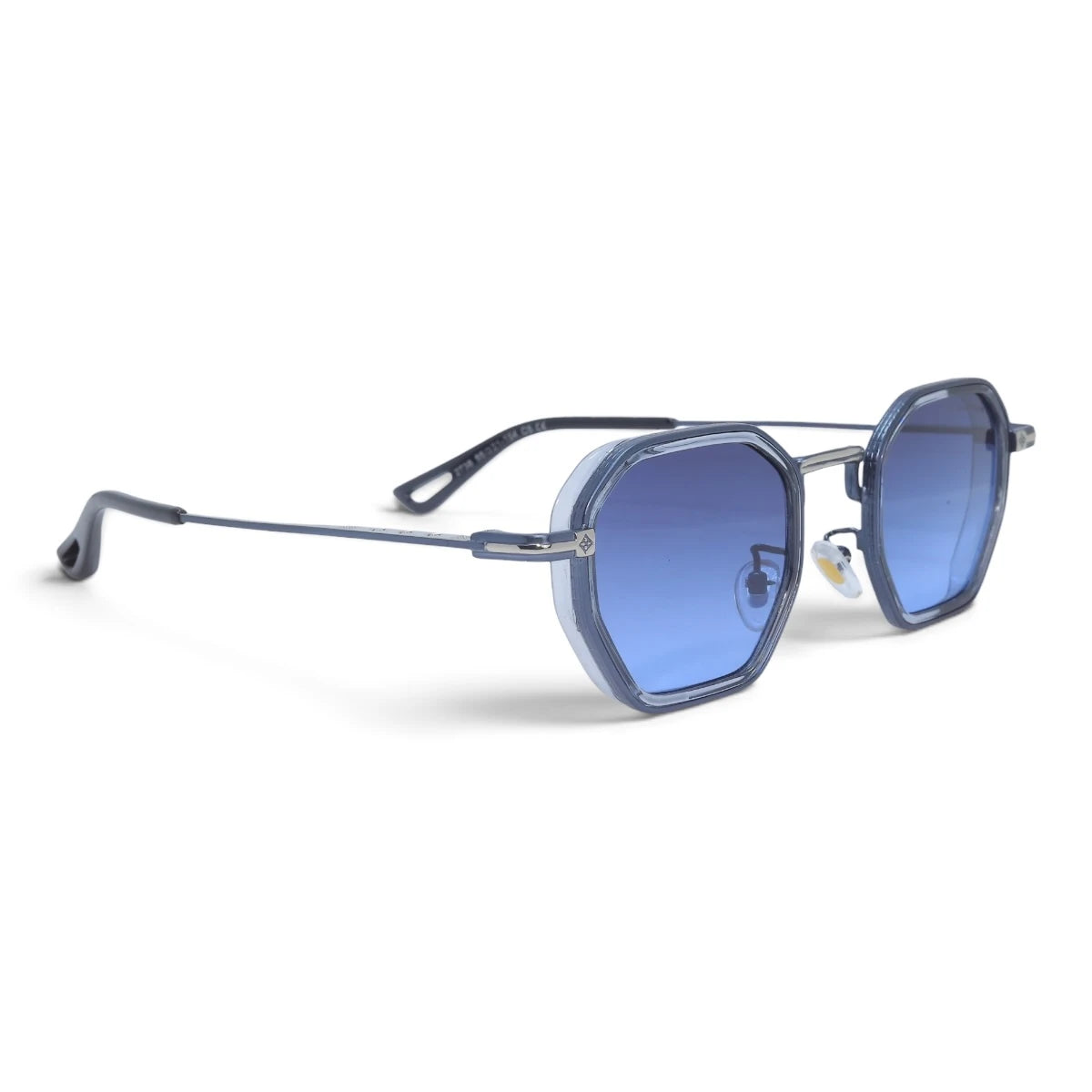 U&EYE The Tavian geometric sunglasses in Silver-Blue / Blue — angled view