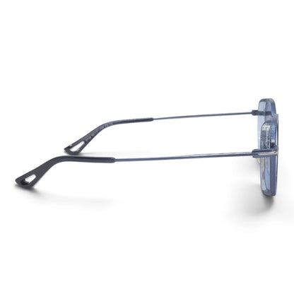 U&EYE The Tavian geometric sunglasses in Silver-Blue / Blue — side view