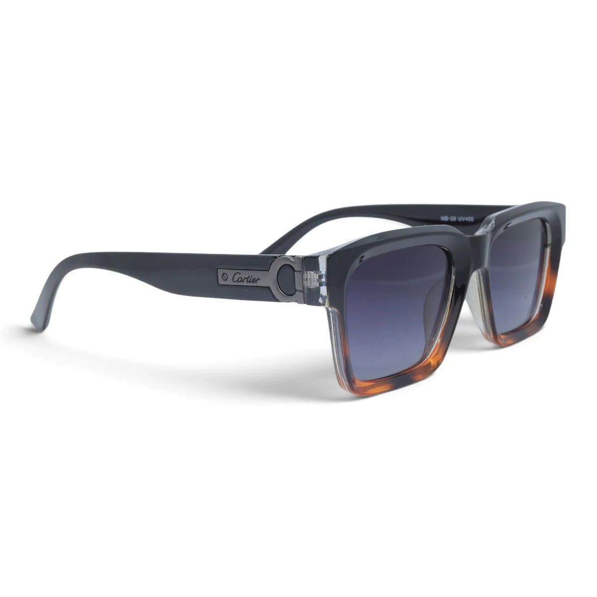 U&EYE The Valeo square polarized sunglasses in Black-Amber Ombré / Violet-Blue Gradient — angled view