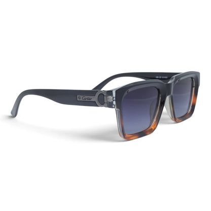 U&EYE The Valeo square polarized sunglasses in Black-Amber Ombré / Violet-Blue Gradient — angled view