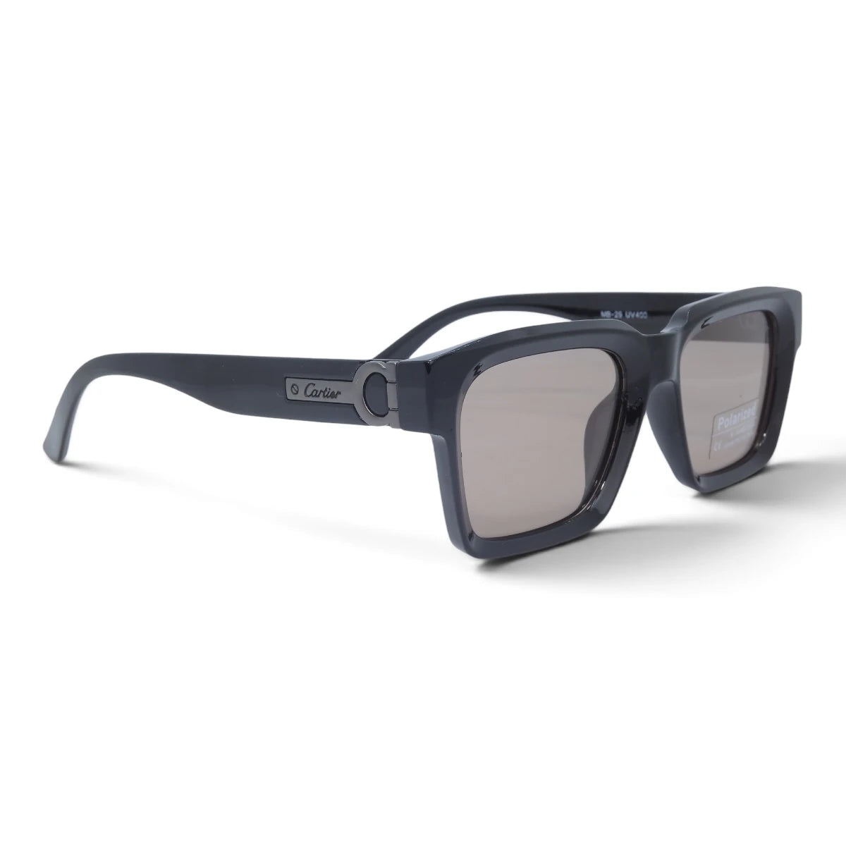 U&EYE The Valeo square polarized sunglasses in Black / Silver Mirror — angled view