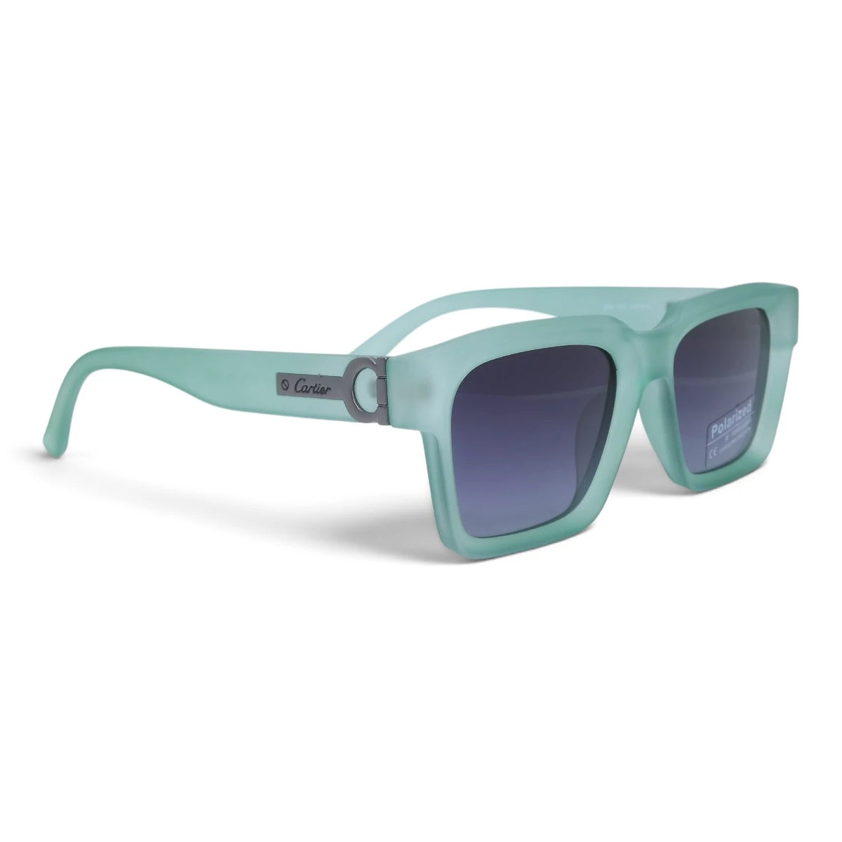 U&EYE The Valeo square polarized sunglasses in Mint Crystal / Violet-Gray Gradient — angled view
