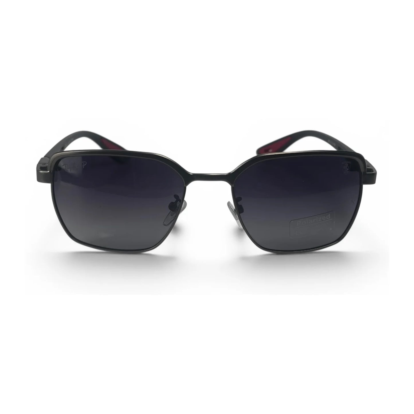 The Vector Rectangle sunglasses in Black with Purple Gradient lenses, straight front view