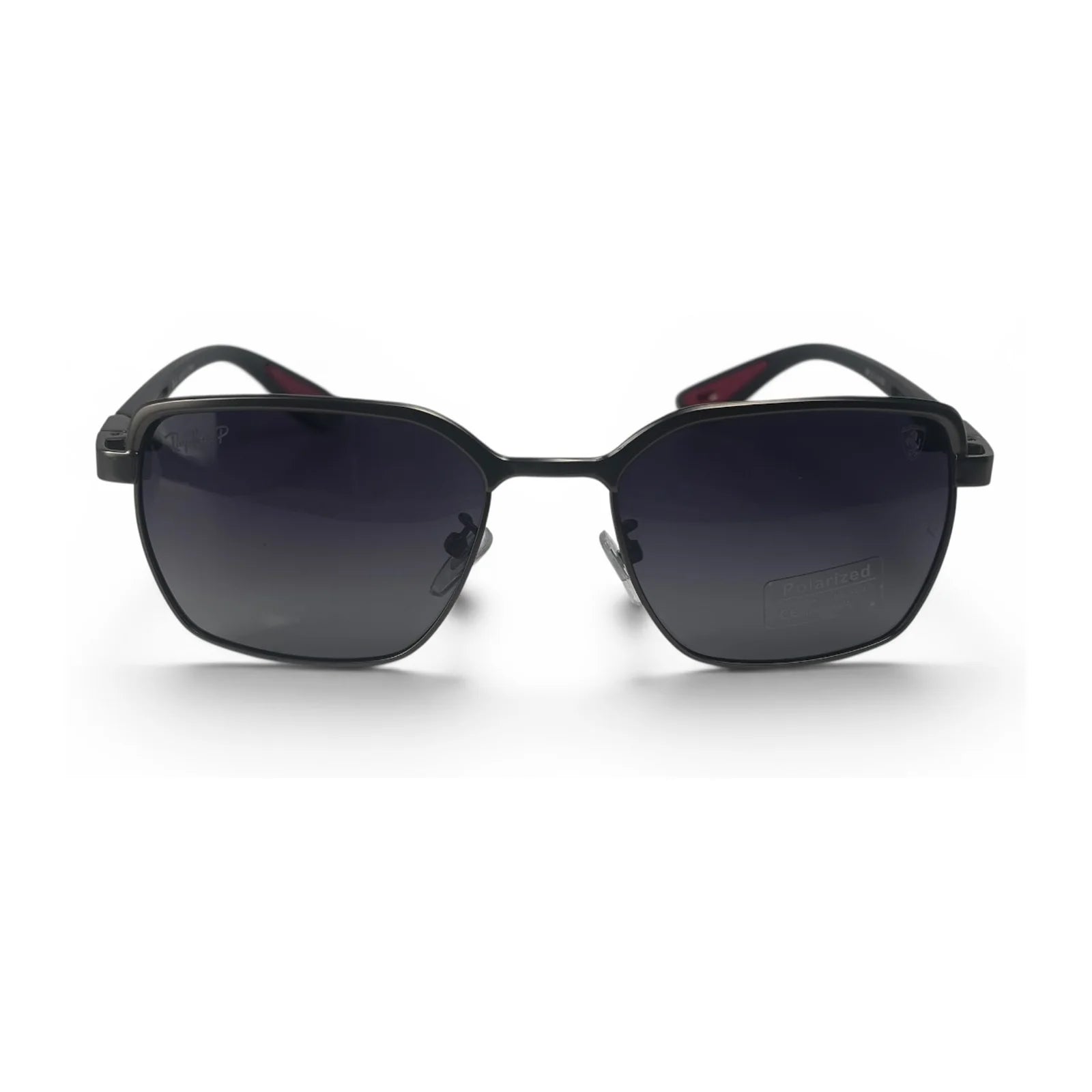 The Vector Rectangle sunglasses in Black with Purple Gradient lenses, straight front view