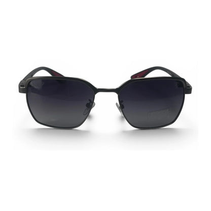 The Vector Rectangle sunglasses in Black with Purple Gradient lenses, straight front view