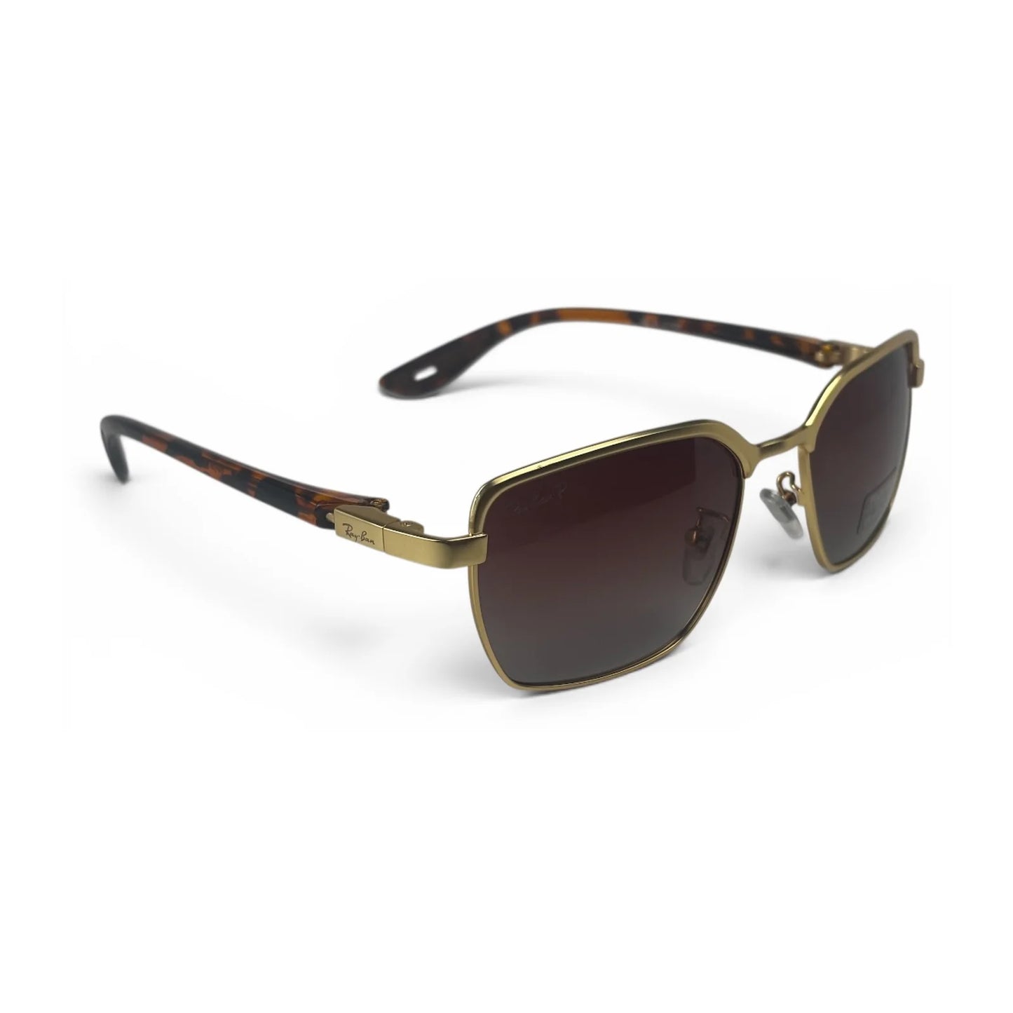 The Vector Rectangle sunglasses in Gold Tortoise with Brown Gradient lenses, angled three-quarter view